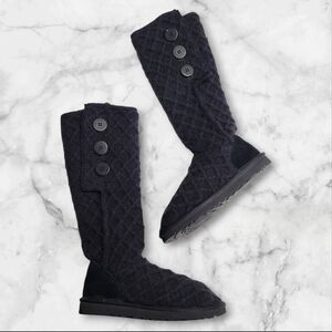 Ugg Classic Cardy Lattice Boots Black Knit Size 7 Like New